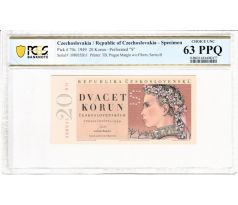 20 kčs 1949 B11 perforácia "S" obal PCGS